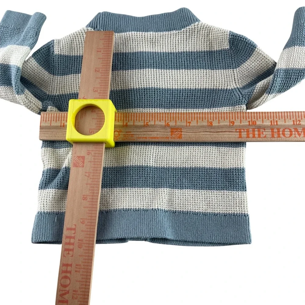 Carters Baby Boy Blue White Striped Waffle Knit Cardigan Sweater 9 Months